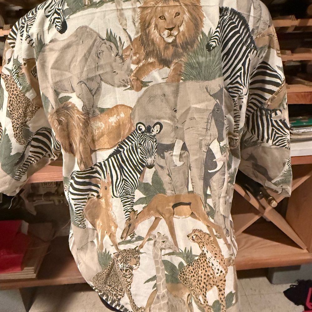 Safari Animal Print Button-Down Shirt — Beige/Brown - Picture 2 of 5